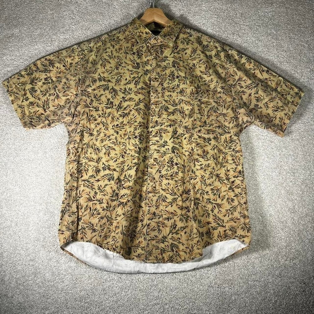 Men's vintage Eddie Bauer nature brush short sleeve button up shirt Size L